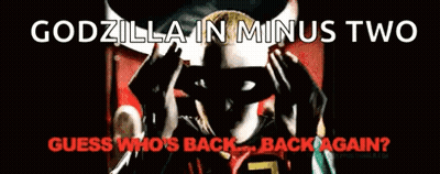 A Poster For Godzilla In Minus Two Has A Man Wearing A Mask GIF