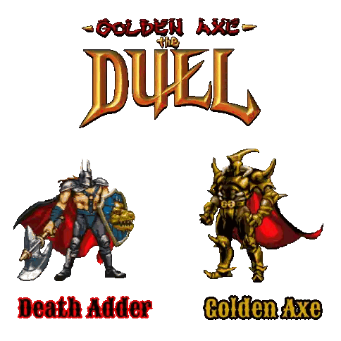 A Poster For Golden Axe The Duel Shows A Knight With An Axe And A Shield GIF
