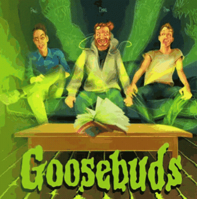A Poster For Goosebumps Shows A Group Of Men Sitting Around A Table GIF