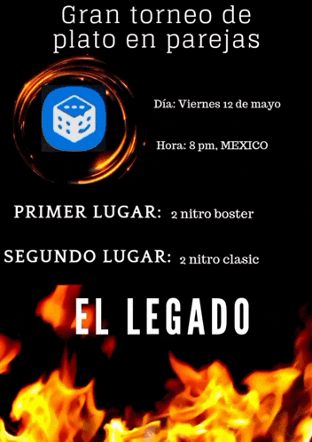 A Poster For Gran Torneo De Plato En Parejas With Flames In The Background GIF