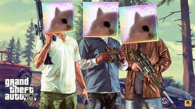 A Poster For Grand Theft Auto 5 Shows Three Men With Guns GIF