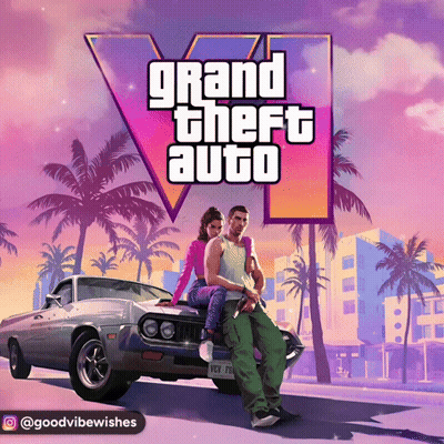 A Poster For Grand Theft Auto V Shows A Man And Woman Sitting In A Car GIF
