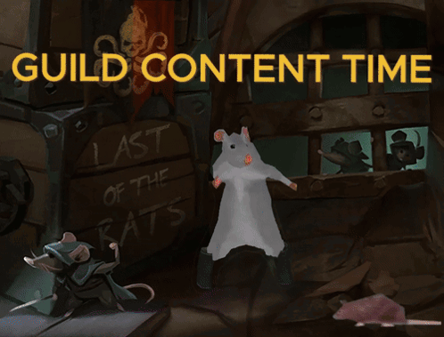 A Poster For Guild Content Time Shows A Rat Dancing In Front Of A Sign That Says Last Of The Rats GIF