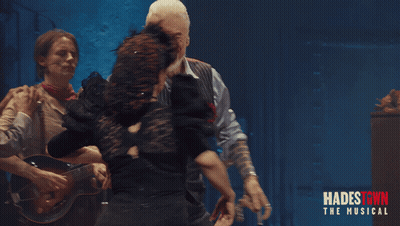 A Poster For Hadestown The Musical Shows Three People Dancing GIF