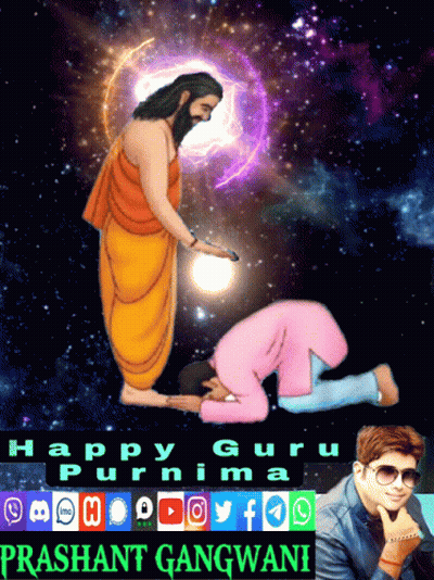 A Poster For Happy Guru Purnima With A Man Kneeling Down GIF