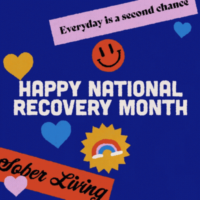 A Poster For Happy National Recovery Month With A Smiley Face GIF