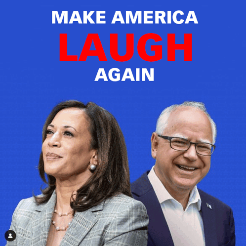 A Poster For Harris Walz Shows A Man And A Woman Standing Next To Each Other GIF
