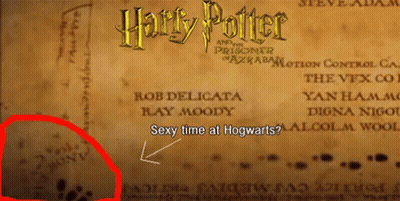 A Poster For Harry Potter And The Prisoner Of Azkaban With A Red Arrow Pointing To Harry Potter GIF