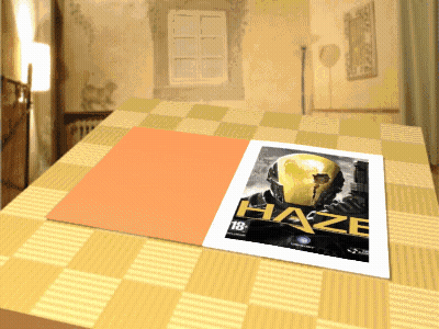 A Poster For Haze Is Sitting On A Checkered Table Cloth GIF