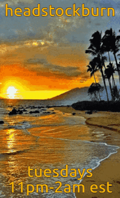 A Poster For Headstockburn Shows A Sunset On The Beach GIF