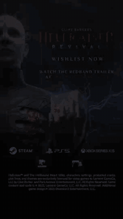 A Poster For Hellraiser Revival Shows A Man Holding A Book In His Hand GIF
