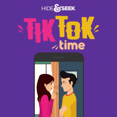 A Poster For Hide & Seek Shows A Man Brushing His Teeth And A Woman Applying Makeup GIF