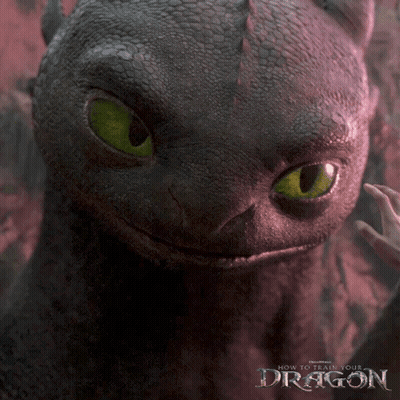 A Poster For How To Train Your Dragon Shows Toothless Smiling GIF