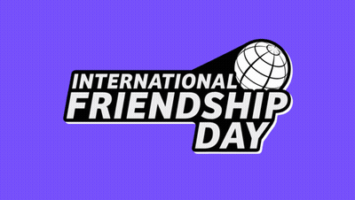 A Poster For International Friendship Day With A Rainbow Colored Background GIF