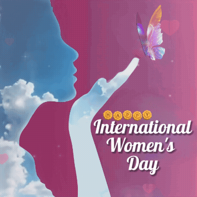 A Poster For International Women 'S Day With A Butterfly Blowing A Kiss GIF