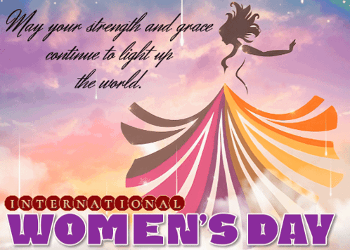 A Poster For International Women 'S Day With A Woman In A Colorful Dress GIF
