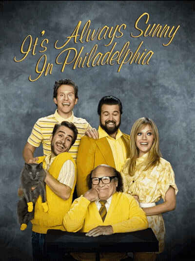 A Poster For It 'S Always Sunny In Philadelphia Shows A Group Of People In Yellow GIF