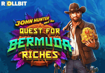 A Poster For John Hunter And The Quest For Bermuda Riches Shows A Man Holding A Treasure GIF