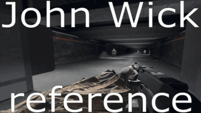 A Poster For John Wick Reference Shows A Person Holding A Gun In A Tunnel GIF