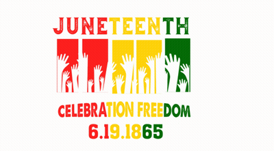 A Poster For Juneteenth Celebration Freedom With A Bunch Of Hands GIF