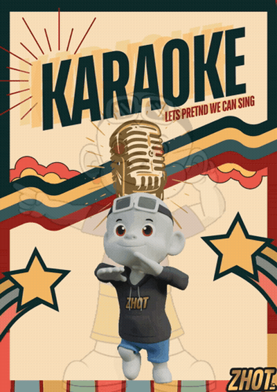 A Poster For Karaoke With A Cartoon Character GIF