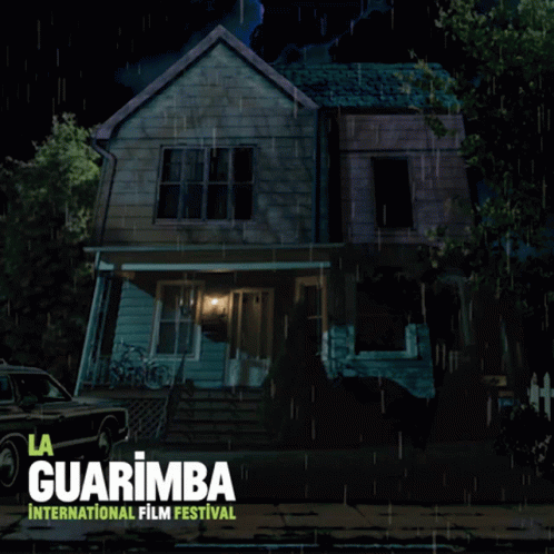 A Poster For La Guarimba International Film Festival Shows A House In The Rain GIF