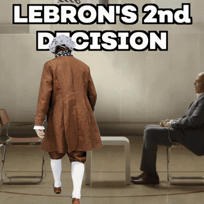 A Poster For Lebron 'S 2Nd Decision Shows A Man In A Brown Coat Walking Towards A Man In A Suit GIF