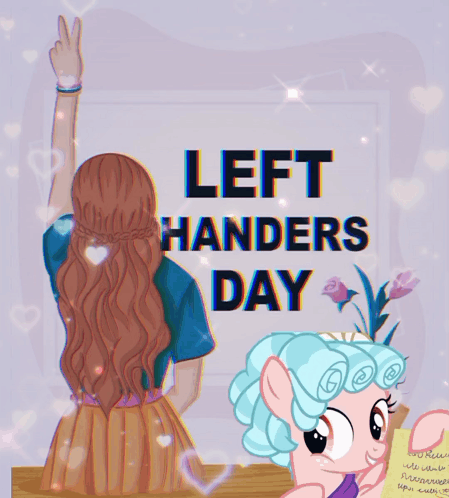A Poster For Left Handers Day Has A Girl Raising Her Hand GIF