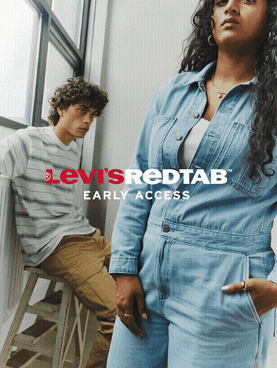 A Poster For Levi 'S Red Tab Early Access Shows A Man And A Woman GIF