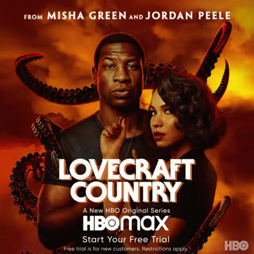 A Poster For Lovecraft Country Shows A Man And Woman Surrounded By Tentacles GIF