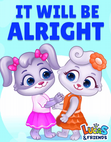 A Poster For Lucas & Friends With Two Rabbits Shaking Hands GIF