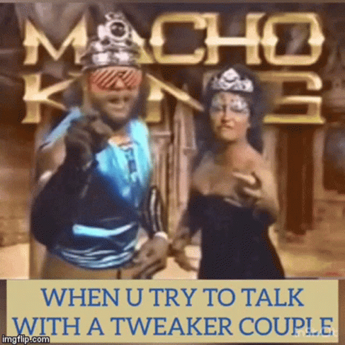 A Poster For Macho King 2 Shows A Man Pointing At A Woman GIF