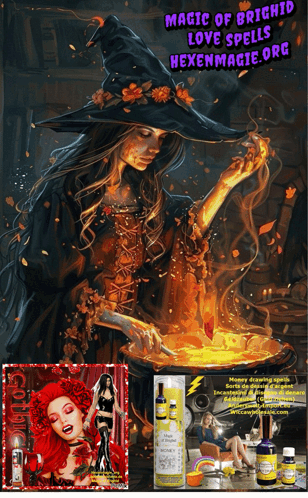 A Poster For Magic Of Bright Love Spells Shows A Witch Stirring A Pot GIF
