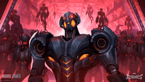 A Poster For Marvel Games Rivals With A Robot GIF