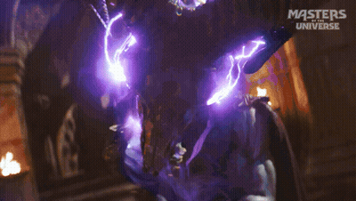 A Poster For Masters Of The Universe Shows A Purple Lightning Storm GIF