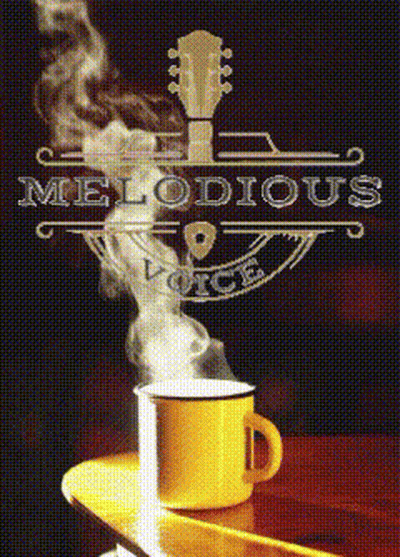 A Poster For Melodious Voice With A Cup Of Coffee On A Table GIF