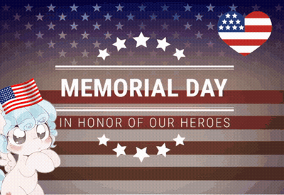 A Poster For Memorial Day With A Pony Wearing An American Flag GIF