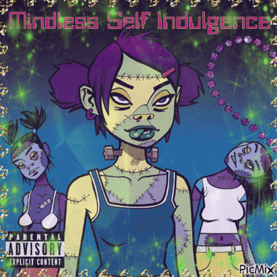 un póster de Mindless Self Indulgence con advertencia parental GIF