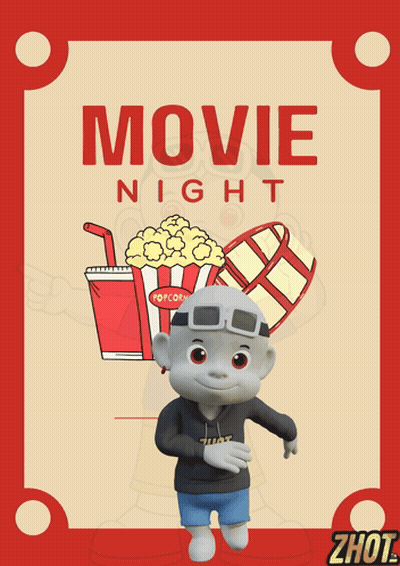 A Poster For Movie Night With A Cartoon Character GIF