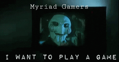 A Poster For Myriad Gamers With A Picture Of A Puppet GIF