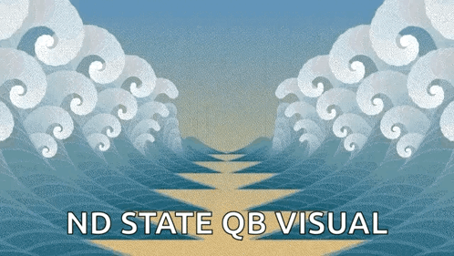 A Poster For Nd State Qb Visual Shows Waves Crashing On The Beach GIF