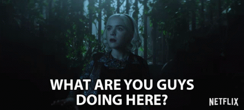 A Poster For Netflix Shows A Woman In A Forest And Says What Are You Guys Doing Here GIF