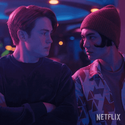 A Poster For Netflix Shows Two Men Looking At Each Other And Says You 'Re Right GIF
