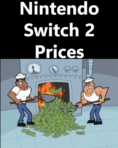 A Poster For Nintendo Switch 2 Prices With Cartoon Characters GIF