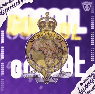 A Poster For Nombasa Cafe With A Map Of Africa On It GIF