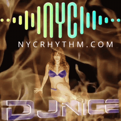 A Poster For Nycrhythm.com With A Woman In A Bikini GIF