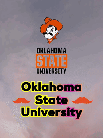 A Poster For Oklahoma State University With A Cowboy Head GIF