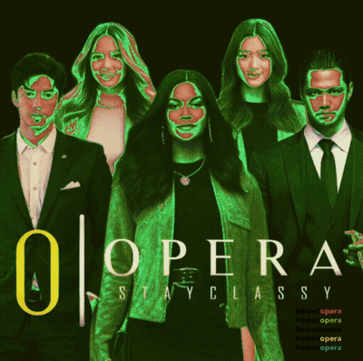 A Poster For Opera Stay Classy Shows A Group Of People Posing For A Picture GIF
