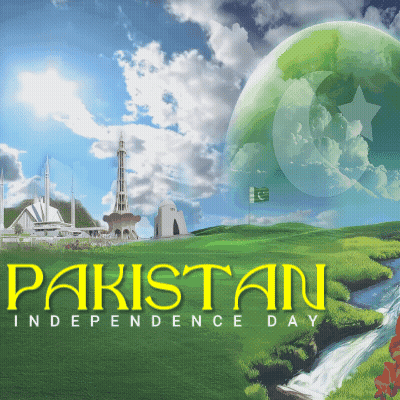 A Poster For Pakistan Independence Day With A Green Globe GIF