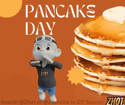 A Poster For Pancake Day With A Cartoon Character GIF